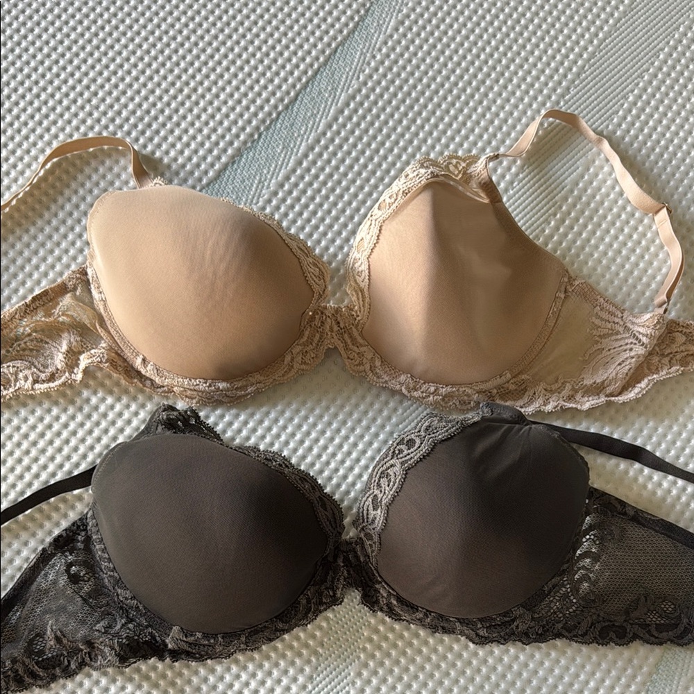 Natori Feathers Lace Trim Bras - Cream and Gray